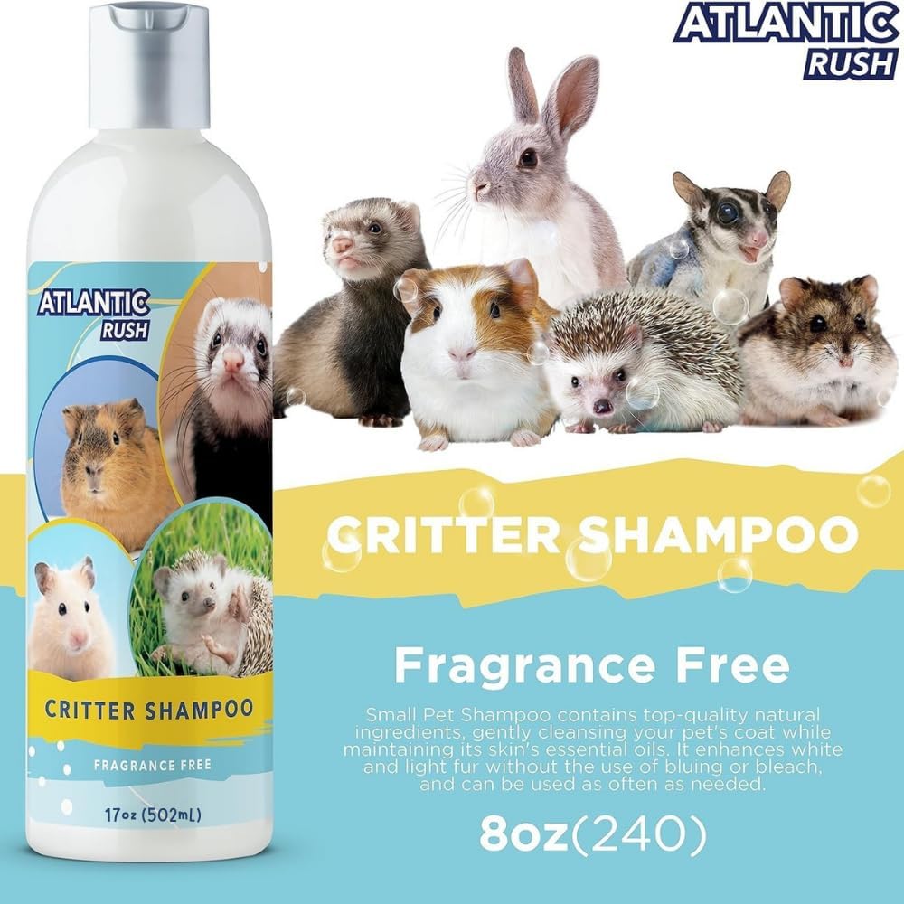 Critter Shampoo for Small Pets - 17 oz Small Animal Fragrance & Detergent Free Shampoo - Sensitive Skin Shampoo for Ferrets, Guinea Pigs, Rabbits, Hedgehogs, Hamsters & Sugar Gliders (Unscented)