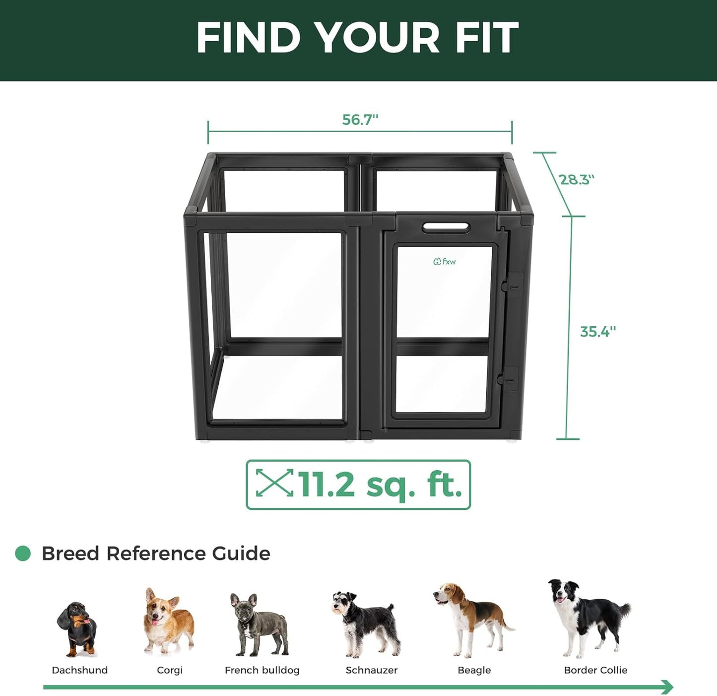 FXW AuraSpace Acrylic Indoor Unleashed Dog Playpen for Medium Dogs, 35 Inch, 6 Panels, Black