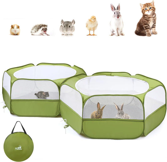 Pawaboo Extra Large 2-in-1 Small Animals Playpen, 2 Detachable Pet Cage Tent with Zipper Splicing, Portable Outdoor Yard Fence with 3 Metal Rod for Chick/Kitten/Puppy/Guinea Pig/Rabbits/Chinchillas