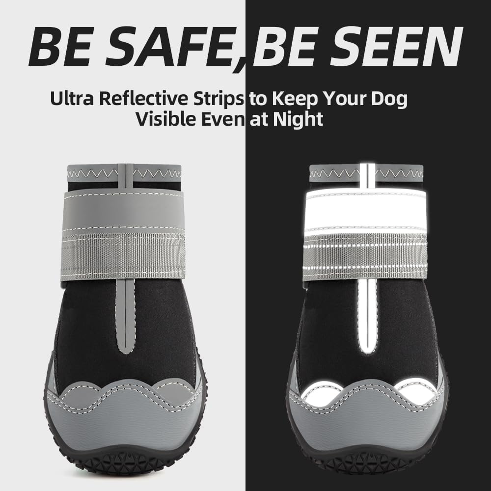 Dog Shoes for Large Dogs, Medium Dog Boots & Paw Protectors for Hardwood Floors, Outdoor Dog Booties for Hot Pavement Winter Snow Hiking, Waterproof Dog Shoes with Reflective Strips Size 6