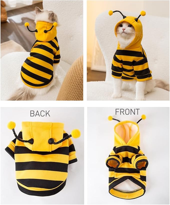 Selena Cat Bee Antennae Costume Hoodies Cute Bee Stripes Dog Kitten Puppy Pet Apparel (X-Small,Yellow&Black)