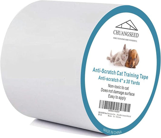 Chuangseed Anti Cat Scratch Tape, 4" x 30Yds, Transparent, Double Sided, Furniture Protector, Pet Safe, Easy Installation, One Year Warranty