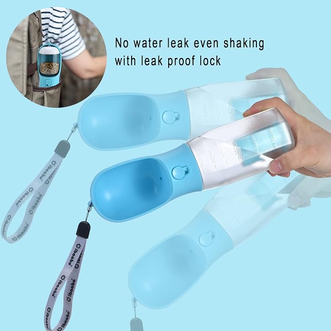 Cibaabo Dog Water Bottle with Food Container & Poop Bag Holder, Travel Water Bowl, Portable Pet Dispenser, Dog Gifts Stuff Accessories Items, Puppy Essentials for Yorkie Chihuahua Walking Hiking