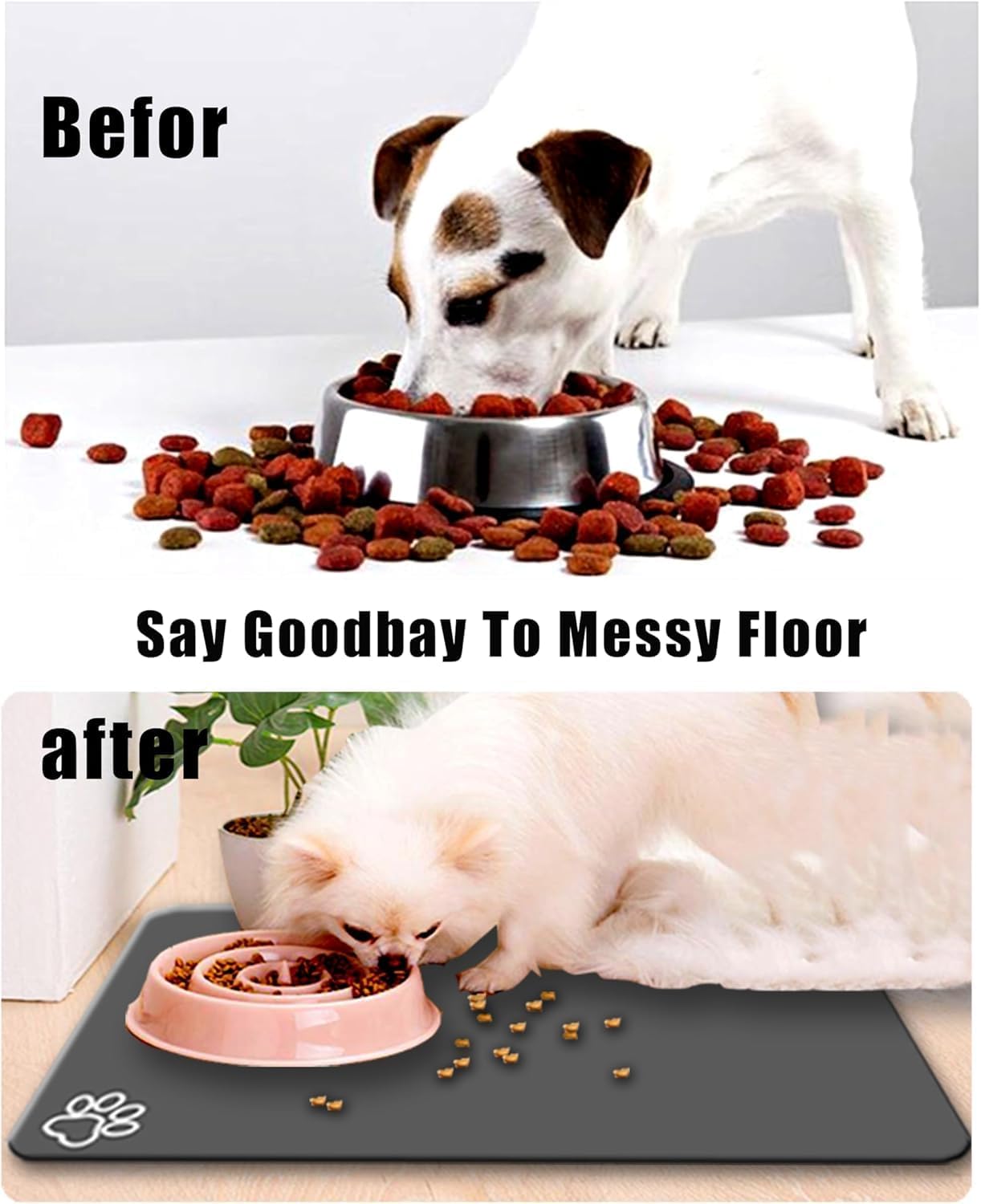 Large Boho Dog Cat Food Mats for Floors, Absorbent Dog Bowl Mat for Food and Water Dispenser Mat, Quick Dry Pet Supplies (Dark Vintage, 40 * 32)