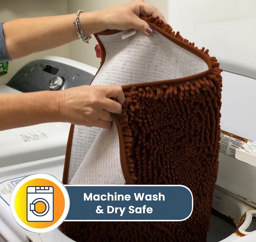 Muddy Mat® AS-SEEN-ON-TV Highly Absorbent Microfiber Door Mat and Pet Rug, Non Slip Thick Washable Area and Bath Mat Soft Chenille for Kitchen Bathroom Bedroom Indoor and Outdoor - Orange 24" x 96"