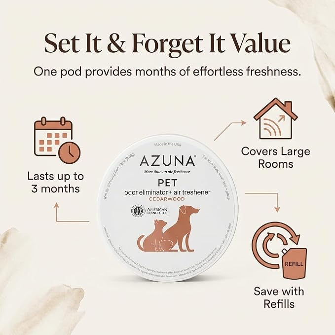 Azuna Pet Odor Eliminator for Strong Odor Gel | Plant Powered Australian Tea Tree Oil | Dog and Cat Room Deodorizer | Child and Pet Safe Air Fresheners for home | Cedarwood Scent | 8oz Pod