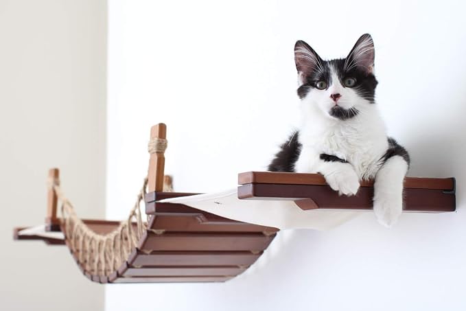 CatastrophiCreations Cat Bridge Wall-Mounted Play and Lounge Toy Cat Tree with Fabric Lounger for Pets - English Chestnut/Charcoal Gray, One Size