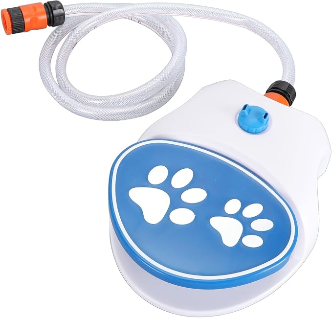 GOWENIC Outdoor Dog Water Fountain Step On Activated Dog Water Dispenser Sprinkler Drinking Feeder with Hose