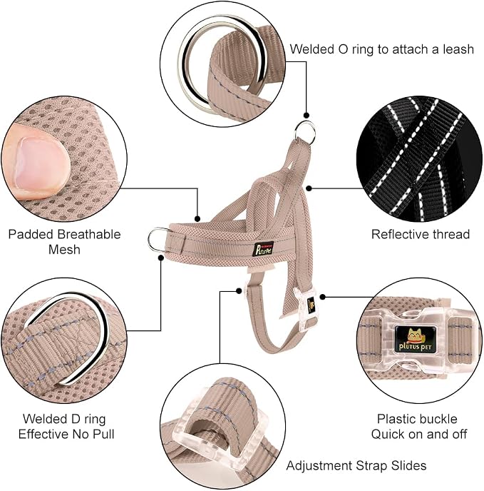 Plutus Pet No Pull Dog Harness for Large Dogs, Breathable Mesh Padded | Adjustable Reflective with Handle, Escape Proof, Quick Fit Pet Vest, Front Clip, for Training and Walking, Beige, XL