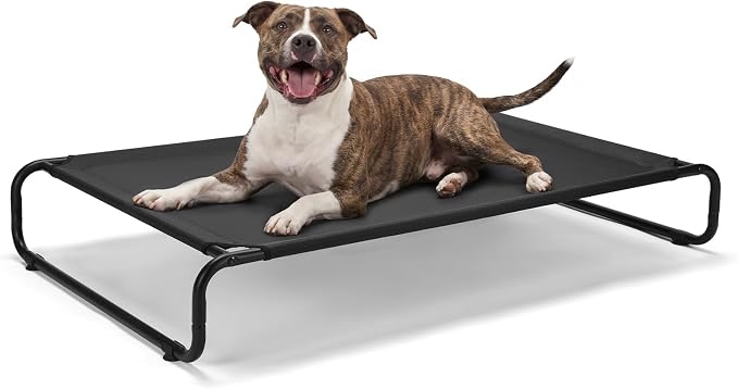 Veehoo Cooling Elevated Dog Bed, Outdoor Raised Dog Bed for Large Dogs | Dog Cot with Thickened Frame, Durable Teslin Mesh & Anti-Slip Rubber Feet, Pet Hammock for Indoor or Camping, 45", Black