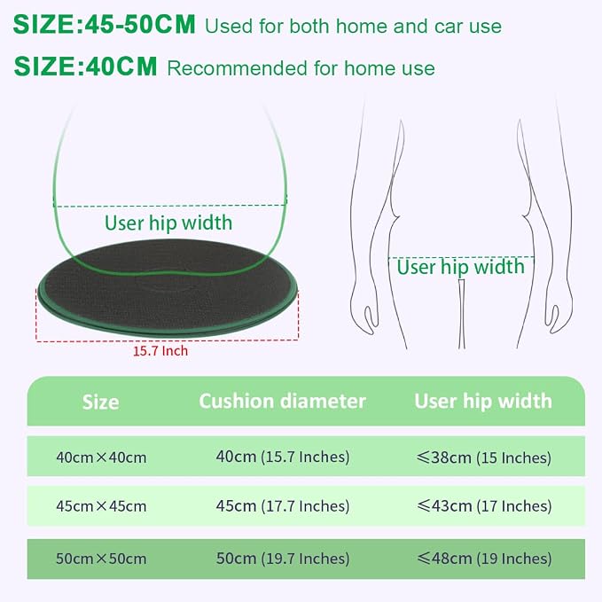 Swivel Seat Cushion 360 Degree Rotating Seat Cushion Light Weight Portable Pivot Disc Pad for Elderly, Swivel Car Seat Easy Turning from Bed to Wheelchair or Chair (50cmX50cm-Gray)