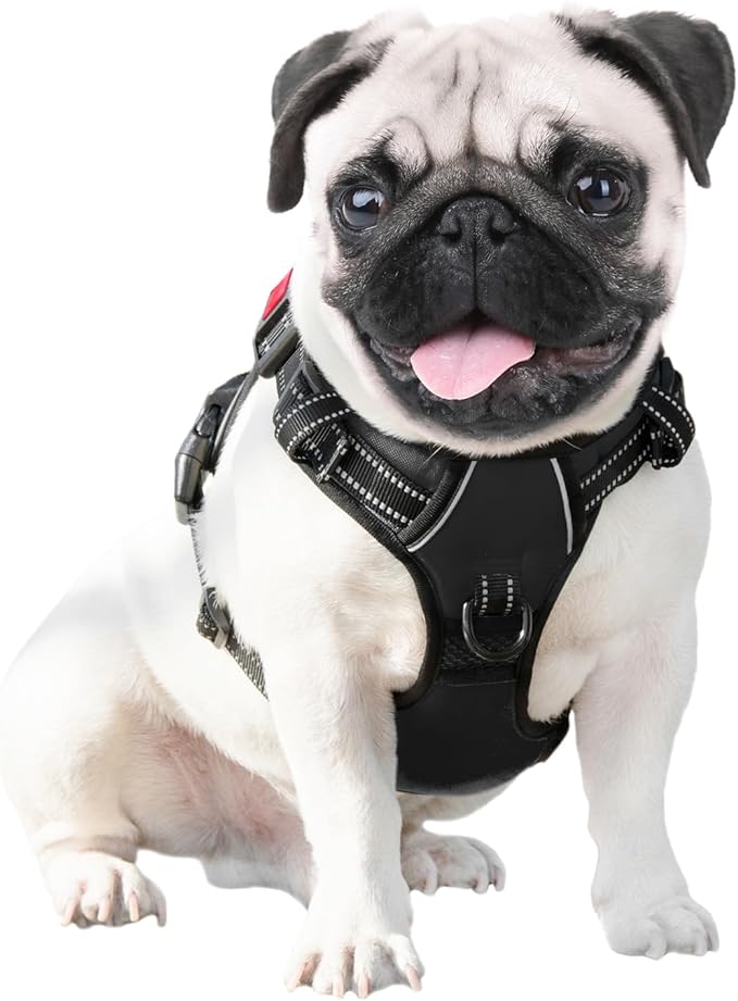 No Pull Dog Harness Medium Reflective Front Clip Vest with Handle | Adjustable 2 Metal Rings 3 Buckles ,[Easy to Put on & Take off](M, Black)