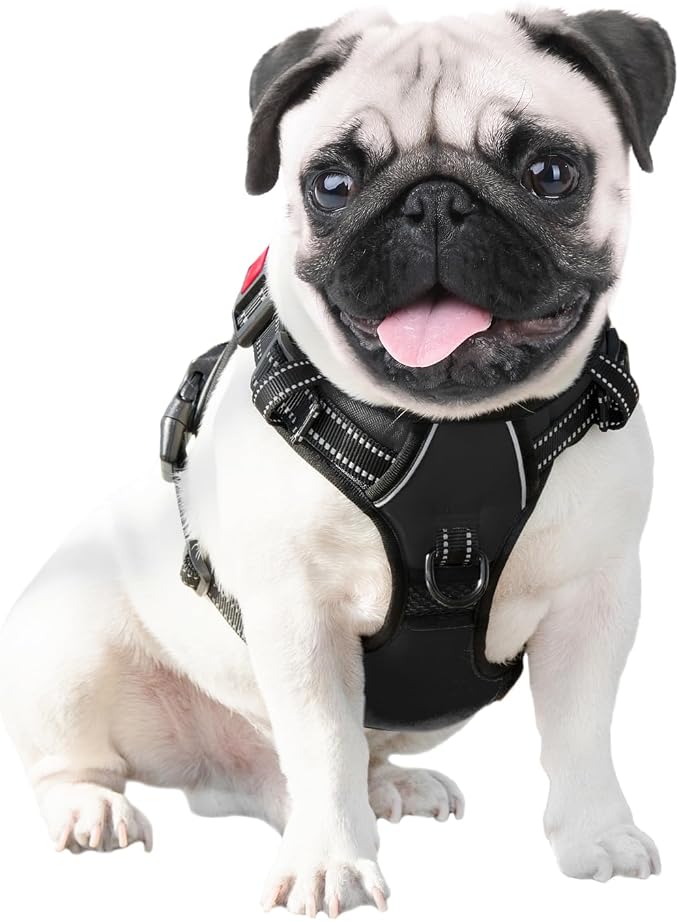 Reflective Dog Harness Large Breed Adjustable No Pull Vest | with Handle 2 Metal Rings 3 Buckles [Easy to Put on & Take off](XL, Black)
