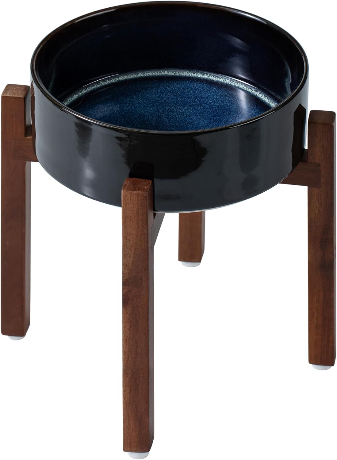 Ceramic 8.2inch Raised Dog Bowl Set, Elevated with Acacia Wood Stand, Food and Water Bowl for Large Breed Dogs, Weighted Pet Dishes(60oz, Starry Sky)