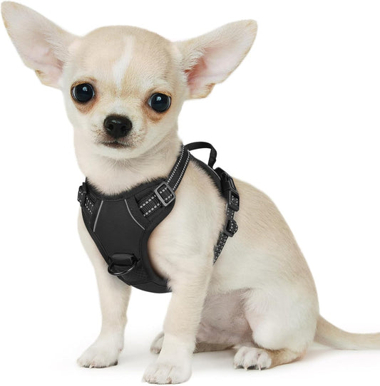 Eagloo Small Dog Harness No Pull, Service Vest with Reflective Strips and Control Handle, Adjustable and Comfortable for Easy Walking, No Choke Pet Harness with 2 Metal Rings, Black, XS