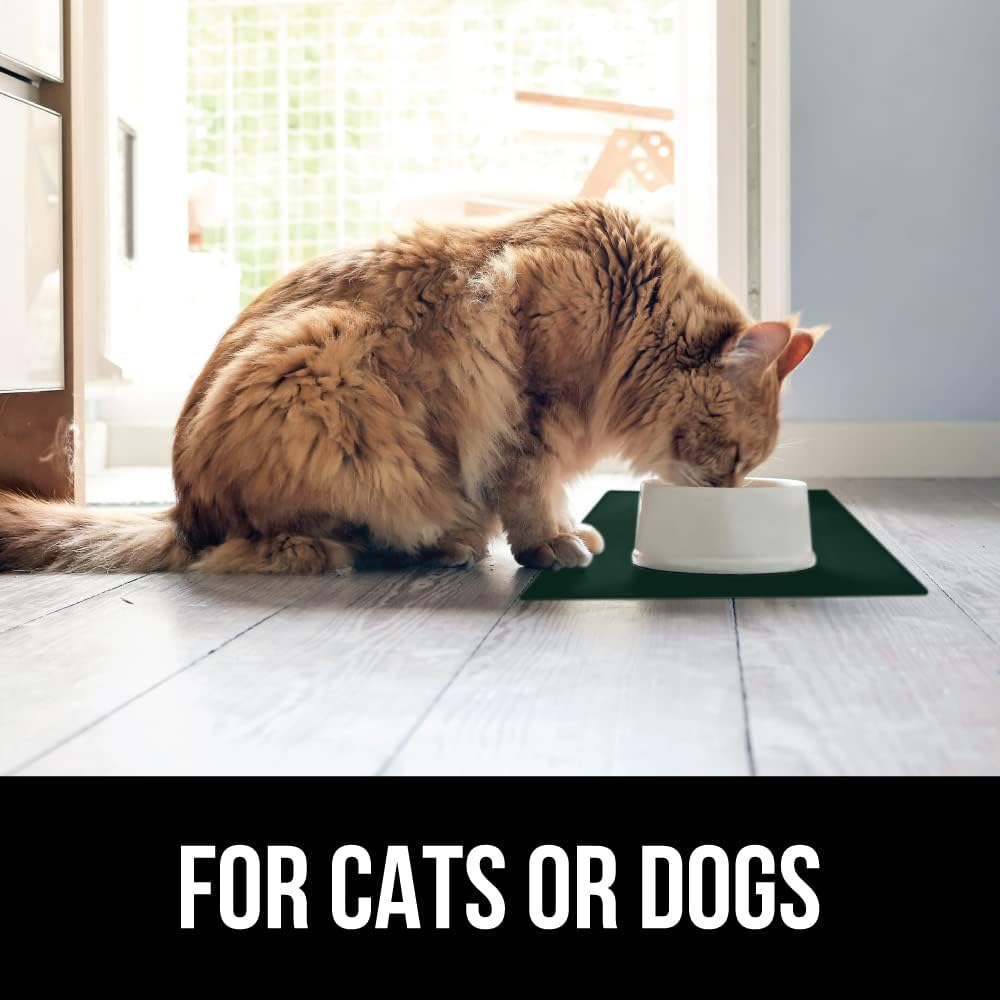 GORILLA GRIP 100% Waterproof Raised Edge BPA Free Silicone Pet Feeding Mat, Dog Cat Food Mats Contain Spills Protects Floors, Placemats for Cats and Dogs Water Bowl, Pets Accessories 32x24 Green