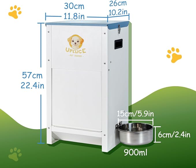 Dog Feeder - 25 lbs Heavy Duty Pet Feeder Automatic Dog Food Station Pet Lodge Galvanized Steel for Medium and Large Dog Outdoor Use (Assembly Required)