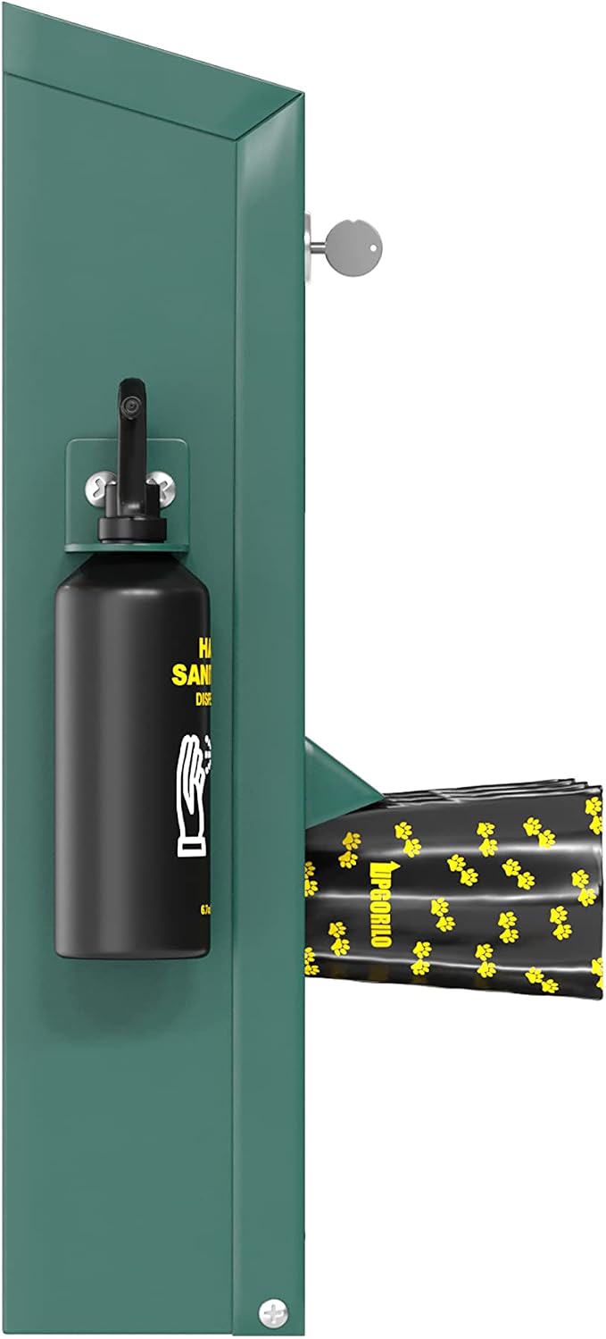 Flash Furniture Locking Dog Waste Bag Dispenser with Glow in The Dark Sign | Hand Sanitizer Bottle, Rain Guard, 600 Roll Bags Included, Durable Construction, Commercial Use