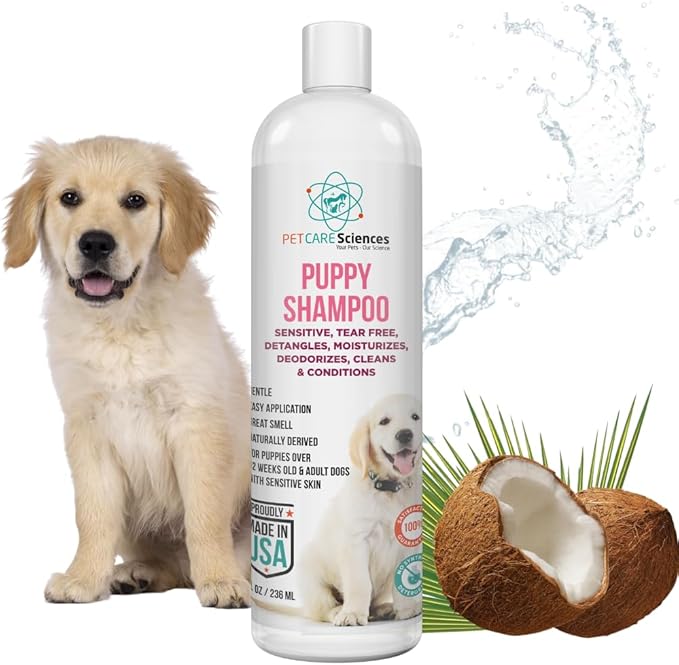 PET CARE Sciences 8 fl oz Tearless Puppy Shampoo and Conditioner - Anti Itch Dog Shampoo Sensitive Skin - Coconut Oil Oatmeal Pet Shampoo for Puppies