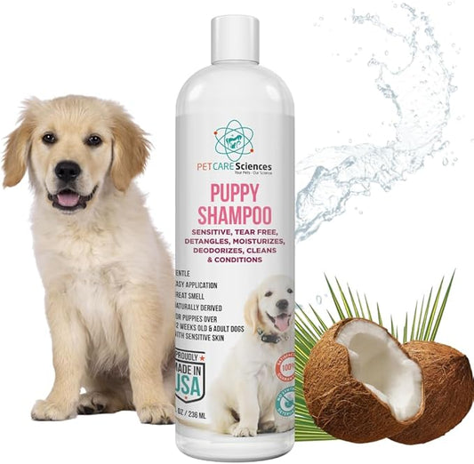 PET CARE Sciences 8 fl oz Tearless Puppy Shampoo and Conditioner - Anti Itch Dog Shampoo Sensitive Skin - Coconut Oil Oatmeal Pet Shampoo for Puppies
