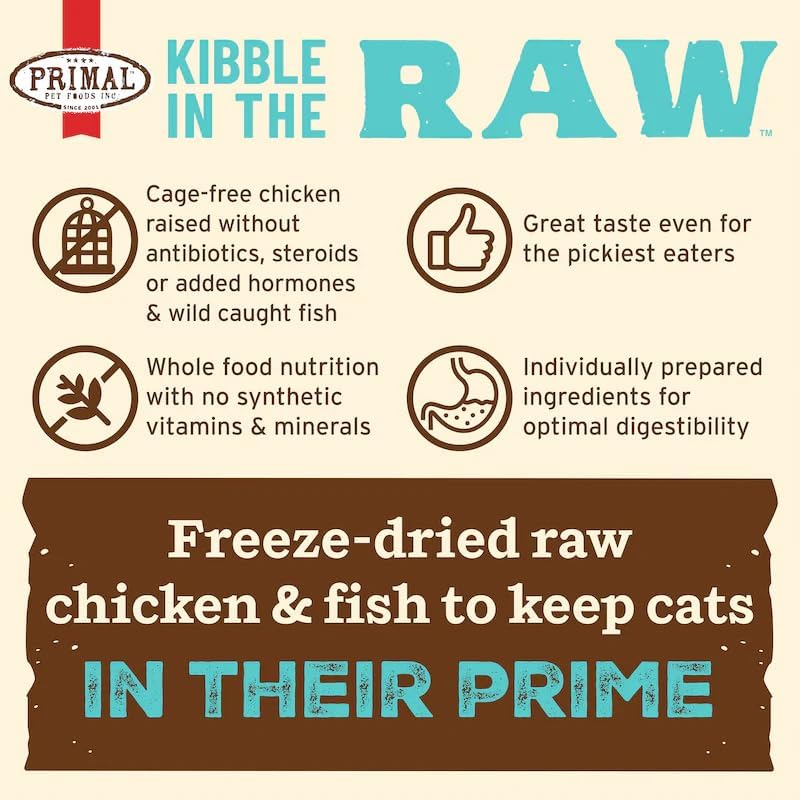 Primal Kibble in The Raw, Freeze Dried Cat Food, Chicken & Fish, Scoop & Serve, Made with Raw Protein, Whole Ingredient Nutrition, Crafted in The USA, Dry Cat Food, 64 Ounce (4 lb) Bag