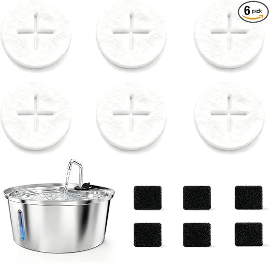 Dog Water Fountain Filters, Pet Fountain Replacement Filters for WF02, White 6 Count (Pack of 1)