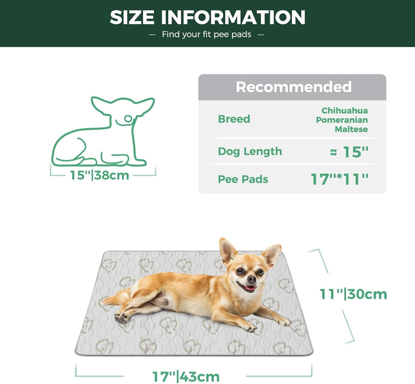 FXW Washable Pee Pads for Dogs, Puppy Pads with Super Absorbent, Specifically Designed for 18inch Cages, 17" × 11" Rectangle, Khaki, 1 Pack