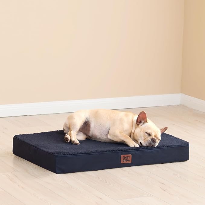 EHEYCIGA Orthopedic Dog Bed Large with Removable Washable Cover, 41IN Navy | Egg Crate Foam Support, Durable Oxford fabric, Non-Slip Bottom, Machine Washable, Soft Waterproof Plush Pet Bed Mat For Crate