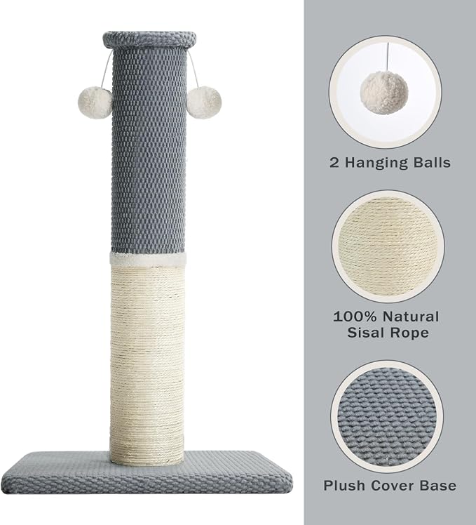 Made4Pets Cat Scratching Post with Sisal & Carpet for Indoor Cats, 23.6" | Cat Scratcher with Wide Stable Base, Interactive Hanging Toys, Ideal for Kittens, Small Cats and Everyday Indoor Play
