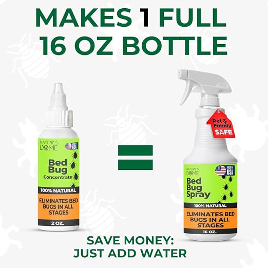 Nature's Dome Bed Bug Concentrate, Makes 16 oz Bed Bug Killer & Mite Killer Spray, Destroys Eggs & Resistant Strains, Derived from Natural Ingredients 2 oz