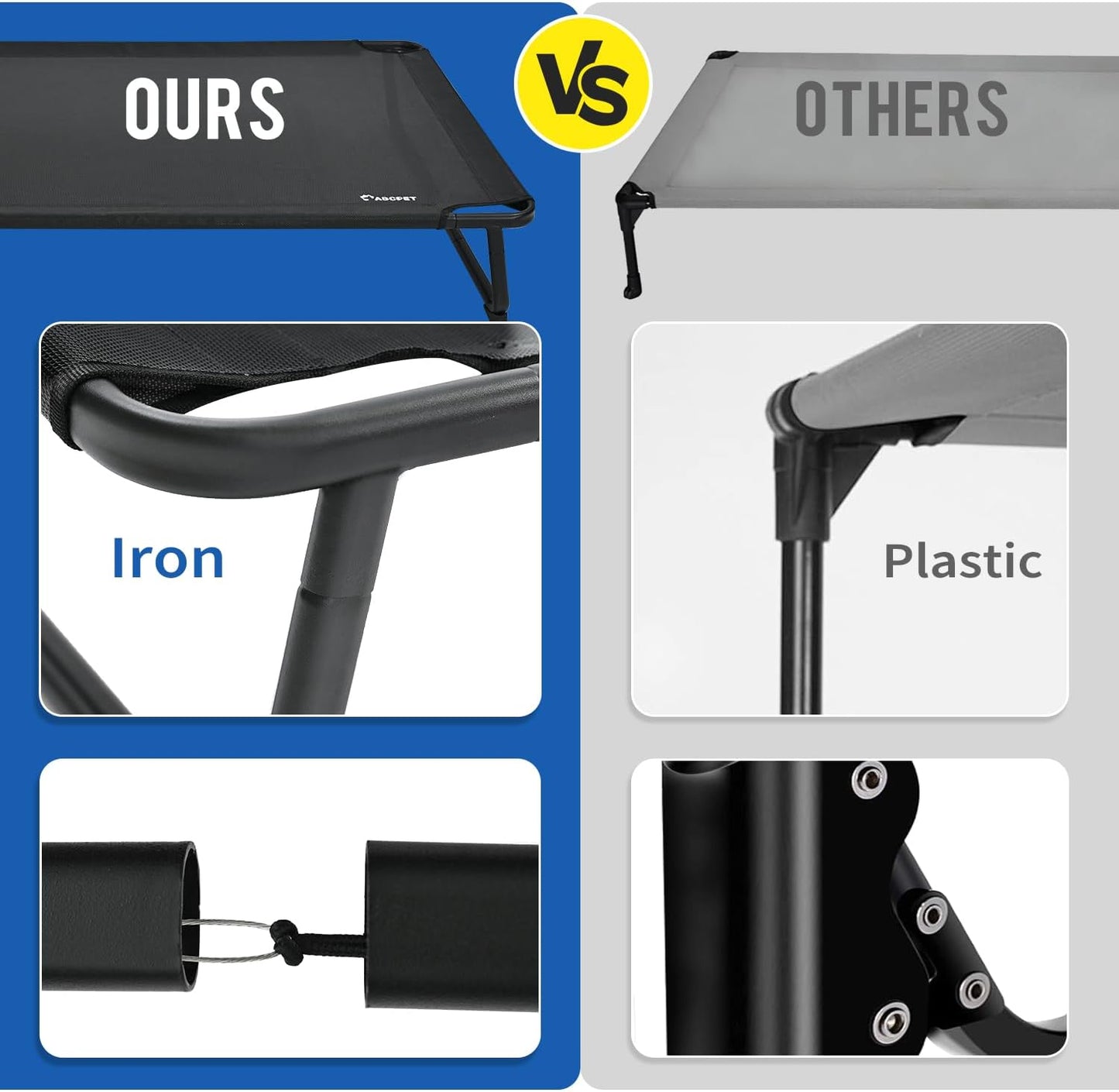 Cooling Elevated Dog Bed, Raised Outdoor Dog Bed Waterproof Pet Beds Cots Stable and Easy Assembly, Teslin Fabric with 1.2mm Thick Iron Frame, Breathable, Ultra-Sturdy，Grey,32 * 25.2 * 7.1