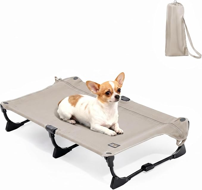 Upgraded Non-Slip Daisy Cot, Medium Foldable Elevated Dog Bed, Portable Raised Outdoor Folding Dog Cot for Camping/Home, Chew Proof Waterproof Heavy Duty Up to 160 Lbs, Brown, 32"x 23"