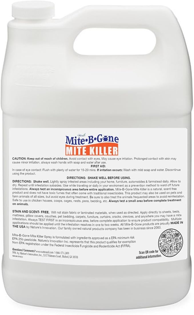 Mite Killer Treatment Spray Pack by Mite-B-Gone - Naturally Kills All Types of Mites, Human, Dust, Spider, Rat, Carpet & Bird Mites | Family & Pet Friendly | 1 Gal 4-Pack