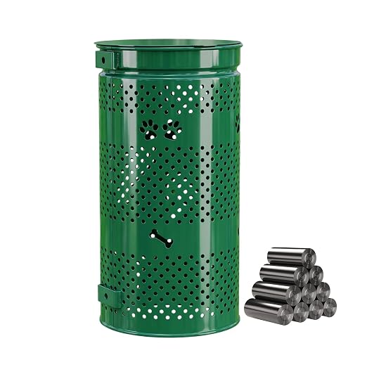 10 Gallon Galvanized Dog Waste Trash Can, Green | Durable galvanized steel pet waste bin with wall post and ground installation options, ideal for parks, yards and communities