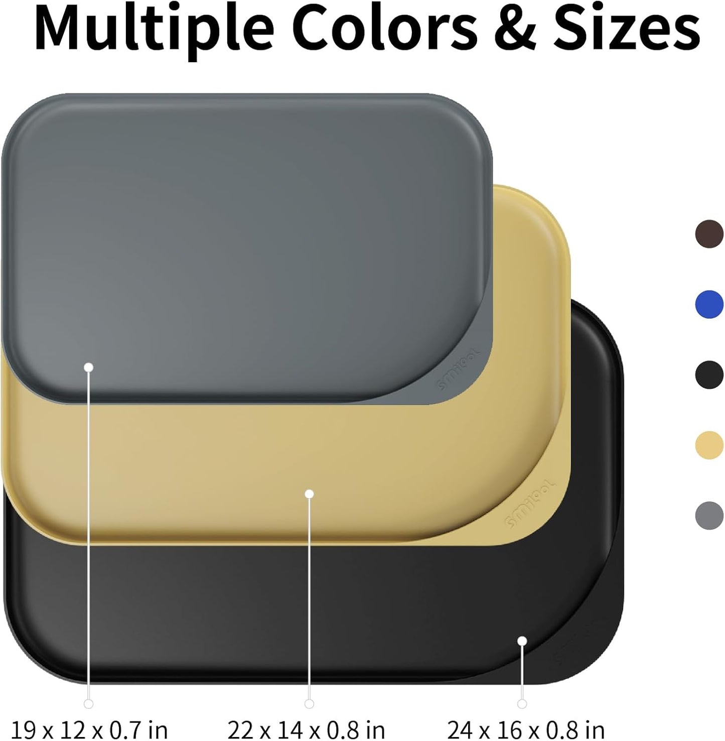 Silicone Pet Feeding Mat with Raised Edge & Residue Collection Pocket for Food and Water, Dog Bowl Mats, Cat Bowls Placemat with High Lip for Floor Waterproof, 19 x 12 x 0.7 Gray