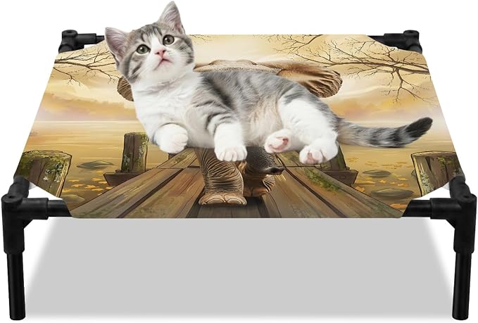 Outdoor Elevated Dog Bed for Small Dogs, Elephants Breathable Cooling Raised Dog Cot for Indoor/Outdoor, Branches Trees Modern Art Animals Waterproof Elevated Pet Beds, S 20 x 20 in