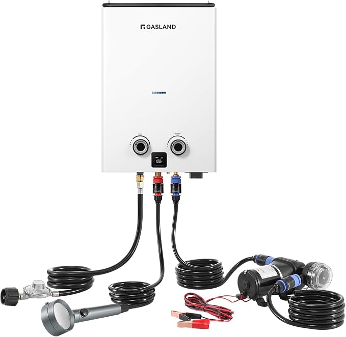 GASLAND Goshower 2.64GPM Outdoor Propane Tankless Water Heater 10L, Compact Portable Hot Water heater with Pump & Pipe Strainer for Off Grid, Portable Camping Water Heater, 68,000 BTU, G10 Pro