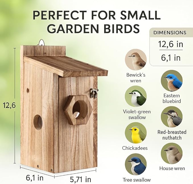 Bird House for Outside –Hanging Birdhouse for Bluebird Finch Swallow Wren Chickadee, Decorative Outdoor Bird Nesting Box with 3 Size Holes, Assembly Required (1)