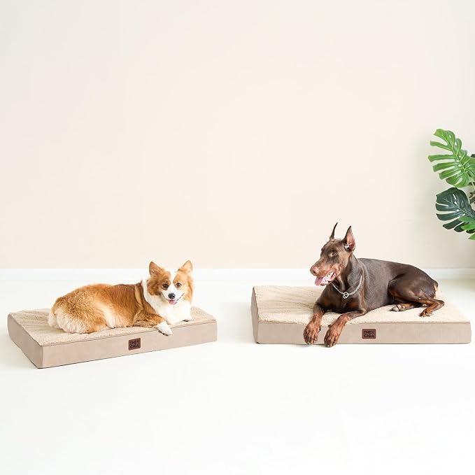 EHEYCIGA Orthopedic Dog Bed Large with Removable Washable Cover, 41IN Khaki | Egg Crate Foam Support, Durable Oxford fabric, Non-Slip Bottom, Machine Washable, Soft Waterproof Plush Pet Bed Mat For Crate