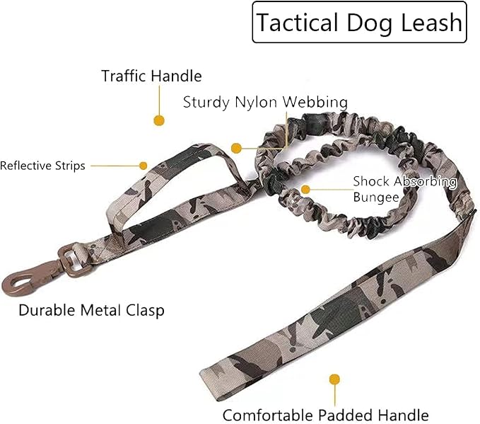 Tactical Dog Collar and Leash Set for Large Dogs with Control Handle，Camo | 1000D Heavy-Duty Nylon Fabric,Quick-Release Metal Buckle,Adjustable Fit,Soft-Padded Webbing,D-Ring,for Training & Hiking,M
