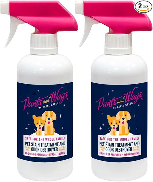 Rebel Green Pants and Wags Magical Pet Stain Treatment & Odor Destroyer - Orange Blossom & Chamomile - Hypoallergenic - No Dyes or Perfumes -16 oz - 2-Pack