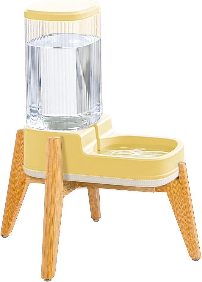 Elevated Dog Water Dispenser with Bamboo Stand for Medium Large Dogs, 4L 1 Gallon Gravity Dog Water Bowl Dispenser, Raised Automatic Dog Water Station, Custom Fit Non Slip Anti Tip Stand