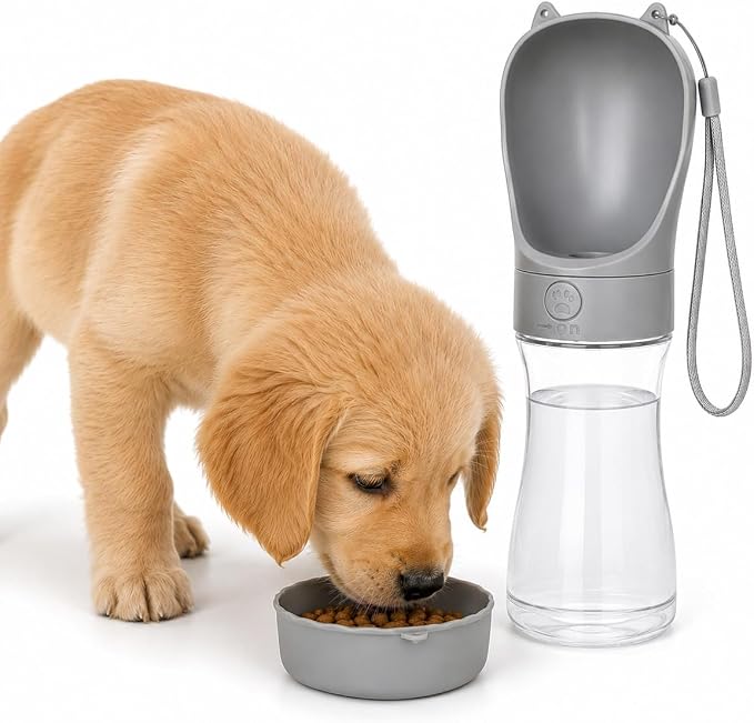 Portable Dog Water Bottle, Leak-Proof Pet Water Dispenser with Food Container, Travel Water Bottle for Dogs, Walking, Hiking & Outdoor Adventures