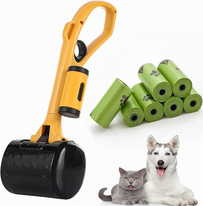 Pooper Scooper for Large Medium & Small Dogs Heavy Duty, 14.18“Long Handled Dog Poop Scooper for Grass,Durable Dog Poop Pick Up Tool, Poop Grabber with 2 Dog Poop Bags 1 Dispenser Poop Scoop，