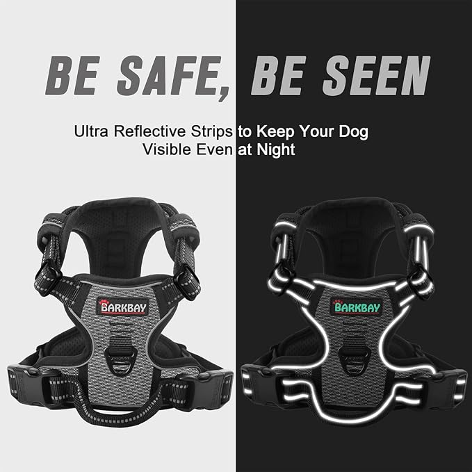 BARKBAY Dog Harness No Pull for Small Sized Dog Front Back Clips,Dog Vest | Soft Padded No Choke With Handle,Easy On&Off,Adjustable Reflective For Walking Training Running(Dark Grey,XS)