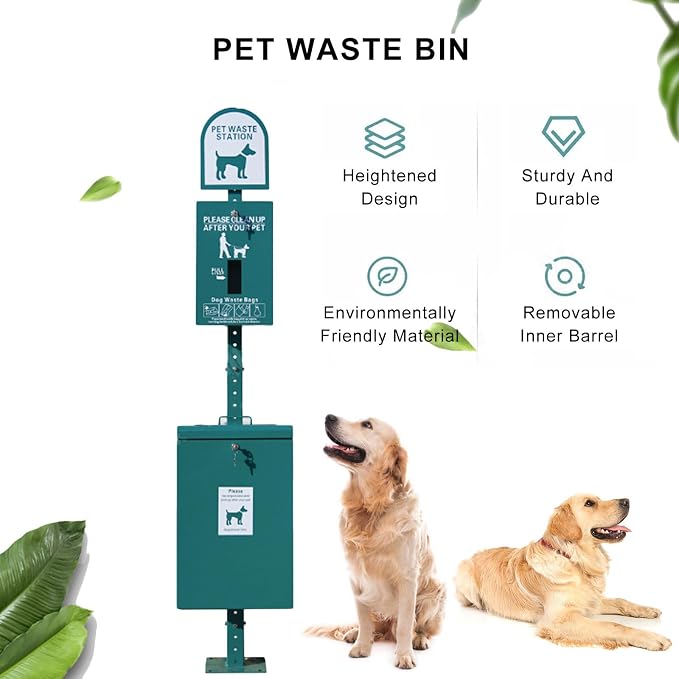 100 L Outdoor Pet Waste Bin,for Backyard Commercial Park Trail Yard,Floor-Standing Standard Dog Waste Station,Removable Inner Barrel