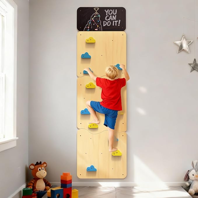Wooden Climbing Wall for Kids, Indoor Climbing Wall Panels with 12 Rock Holds, Montessori Climbing Toy for Playroom & Home Gym, Aged 3+
