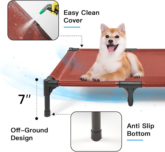 Elevated Dogs Bed Waterproof Outdoor, Portable Raised Dog Cot, Dog Beds Off the Floor, Dog Beds Easy Clean Indoor or Outdoor Use, Large, Red