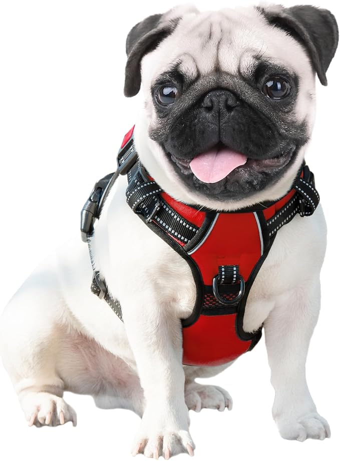 Reflective Dog Harness Large Breed Adjustable No Pull Vest | with Handle 2 Metal Rings 3 Buckles [Easy to Put on & Take off](XL, Red)