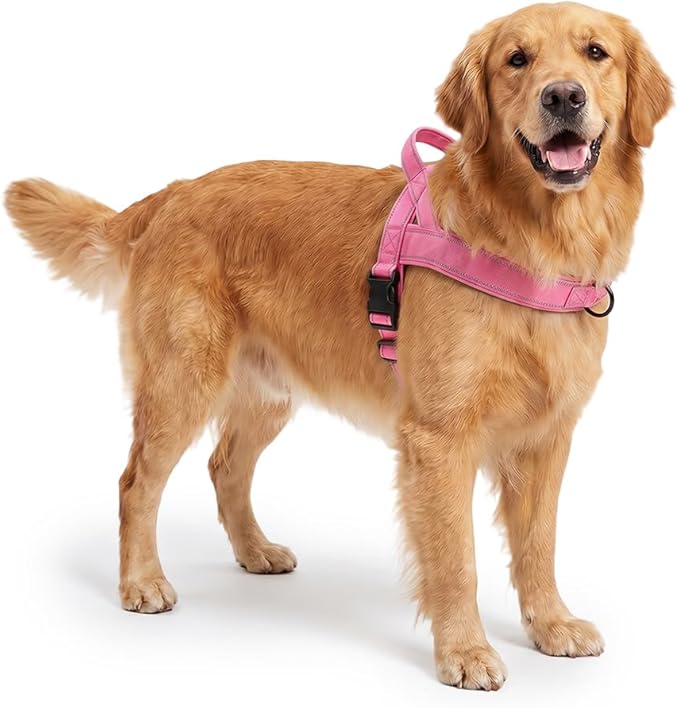 No-Pull Dog Harness with Handle, Adjustable Reflective Pet Vest Tactical Harness for Small Medium Large Dogs Walking Training, Front Clip, Escape Proof & Heavy Duty D-Ring (Pink, XL)